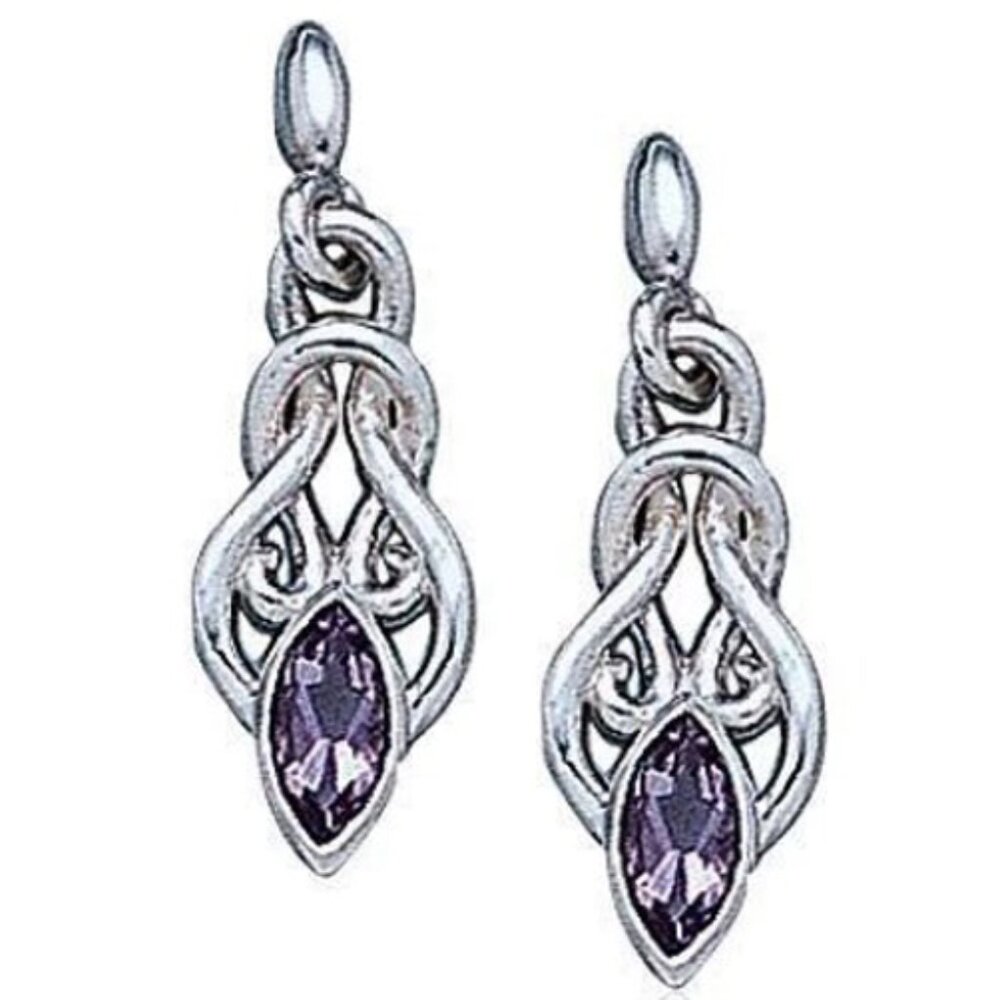 NWOT Sterling Silver Celtic Knotwork Earrings with Genuine Amethyst